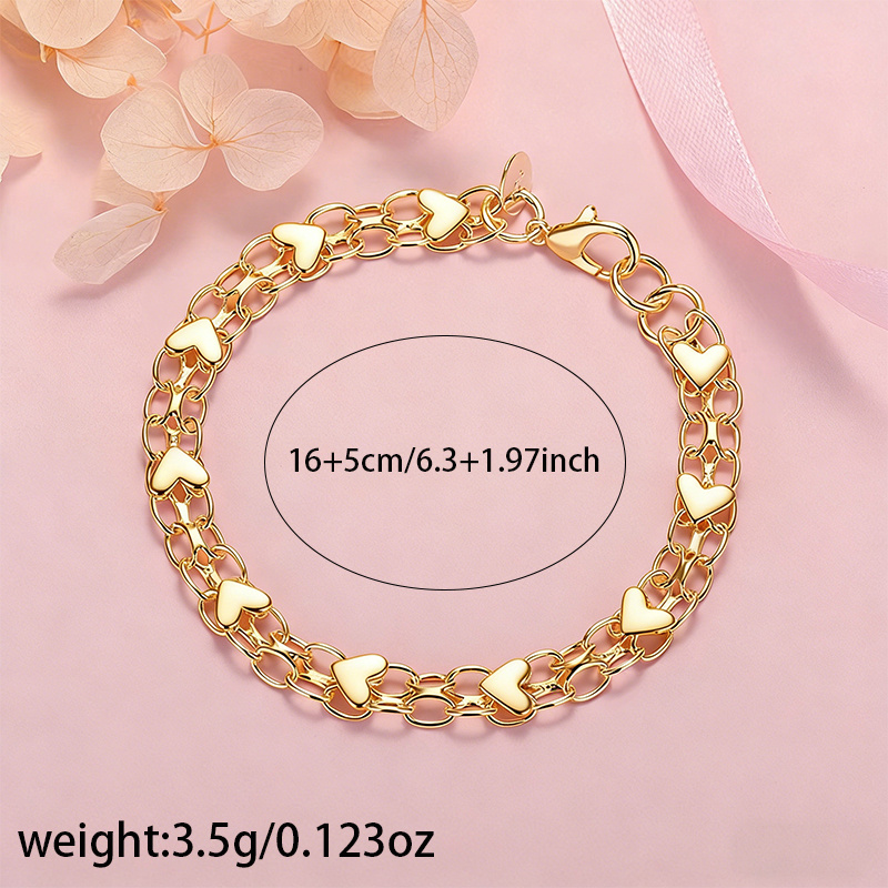S925 925 Silver Golden Heart Splice Bracelet, Cute Gift